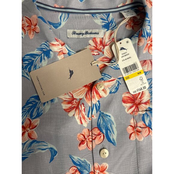 Tommy Bahama Men's Cape Hibiscus Floral Silk Short Sleeve Shirt Dark Gravel M - Picture 4 of 6